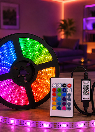 Гнучка світлодіодна стрічка rgb usb 10м / стрічка з пультом для підсвічування телевізора, монітора, меблів / led стрічка від павербанку