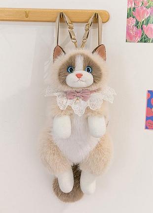 Рюкзак кот с музыкальной функцией плюшевый бежевый