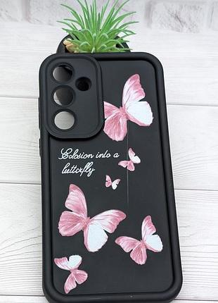 Уценка !!! чехол shock case print для телефона samsung galaxy a55 5g/ a556 бампер силиконовый черный с рисунком бабочки уценка !!!
