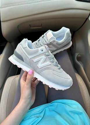 Жіночі сірі кросівки new balance 574 grey pink white х нью беланс 36
