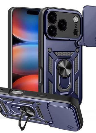 Чехол fiji camera defence для apple iphone 18 pro бампер с защитой камеры и подставкой dark blue