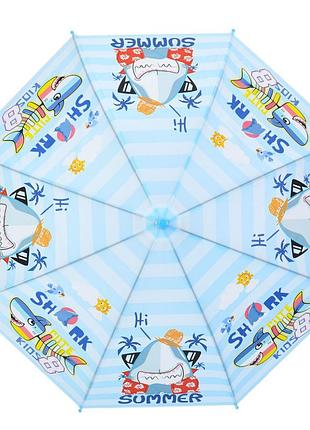 Детский зонтик "shark summer" mk 5801(blue) длина 67 см, трость 60,5 см, диаметр 84 см, спица 47 см