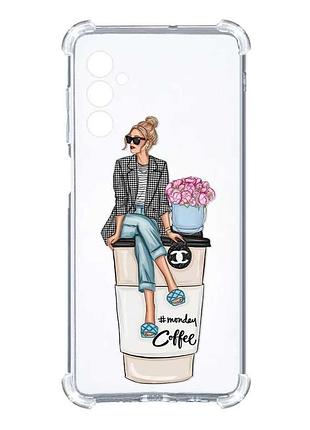 Чехол с утолщёнными углами на samsung galaxy a27 девушка на кофе (принт 228)