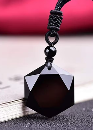 Кулон obsidian stone, прикраса на шию на шнурку