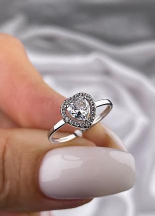 Серебряное женское кольцо сердце 925 с кубическим цирконием