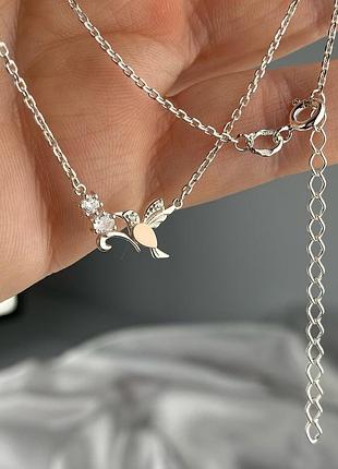 Серебряное женское колье колибри 925 / 375 проба