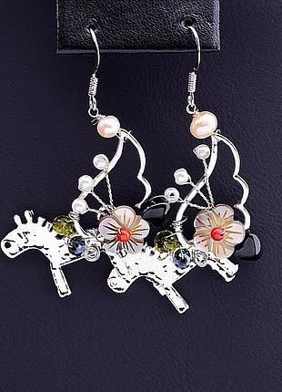 044969 серьги 'hand made' самоцветы бижутерный сплав7,2 г.