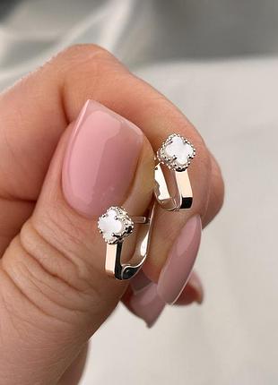 Серебряные серьги с золотыми пластинами конюшина 925/375 проба