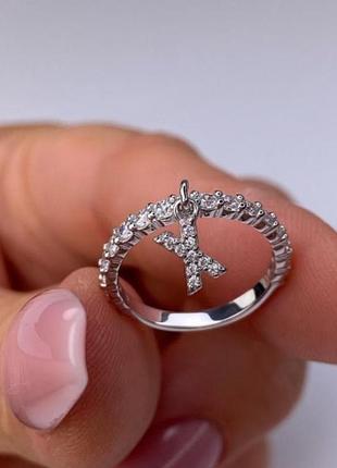 Серебряное кольцо с любой буквой 925 проба с фианитами