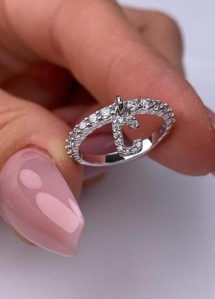 Серебряное кольцо с любой буквой 925 проба с фианитами