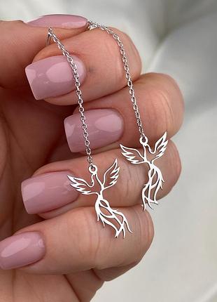 Серебряные серьги феникс 925 проба