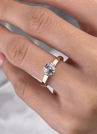 Серебряное женское кольцо с золотой пластиной 375 пробы