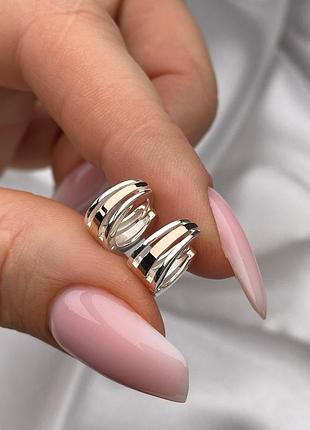 Серебряные женские серьги с золотом 925 / 375 проба