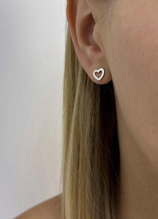 Серебряные пусеты сердце 925 пробы