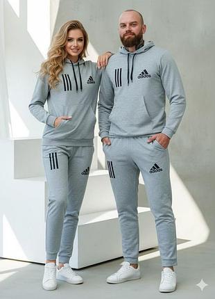 Костюм спортивный теплый на флисе ad мужской женский серый цвет осень весна