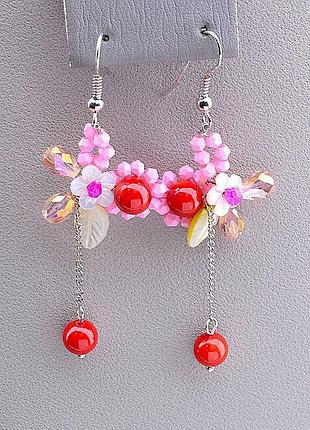 044938 сережки 'hand made' корал біжутерний сплав6,1 г.