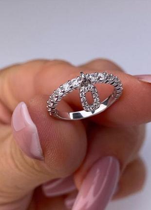 Серебряное кольцо с любой буквой 925 проба с фианитами