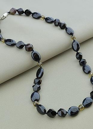 090409 бусы агат,раухтопаз 47 см.