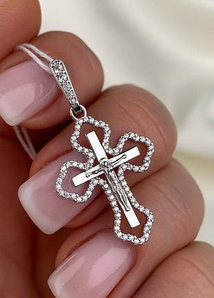 Серебряный женский крестик с фианитами 925 проба