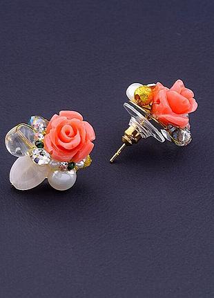 044973 серьги 'hand made' коралл бижутерный сплав5,3 г.