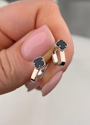 Серебряные серьги с золотыми пластинами клевер 925/375 проба
