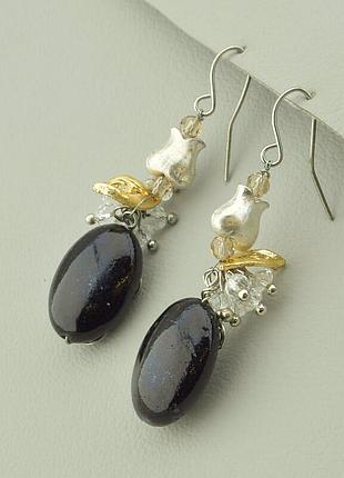 044992 серьги 'hand made' агат бижутерный сплав