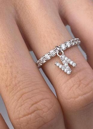 Серебряное кольцо с любой буквой 925 проба с фианитами