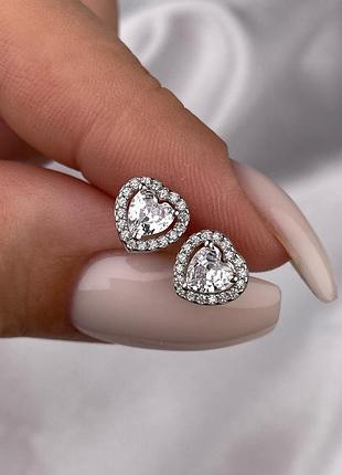 Серебряные серьги пусеты сердце 925 проба
