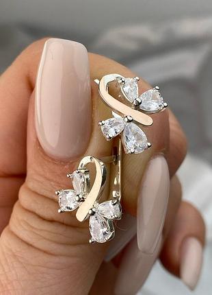 Серебряные серьги бабочка с золотом 925 / 375 проба
