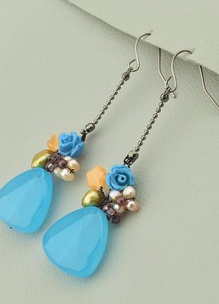 044990 сережки 'hand made' агат біжутерний сплав