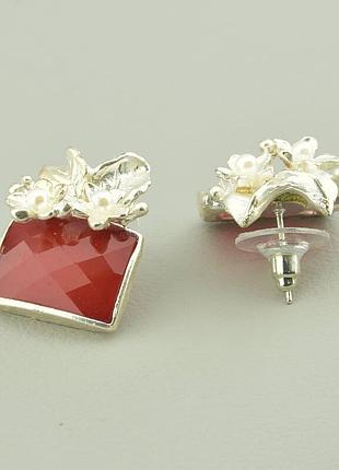 044995 серьги 'hand made' сердолик бижутерный сплав