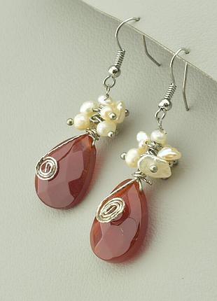 044999 серьги 'hand made' сердолик бижутерный сплав