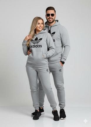 Костюм спортивный теплый на флисе ad мужской женский серый цвет осень весна