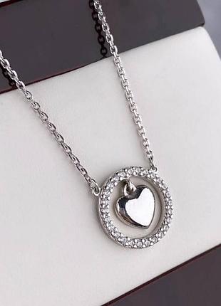 Серебряное женское колье сердце 925 проба