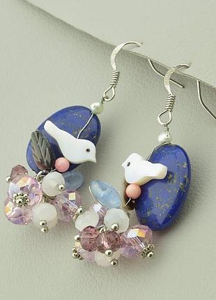 044967 сережки 'hand made' лазурит біжутерний сплав