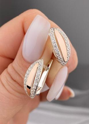Серебряные серьги с золотом 925 / 375 проба кубический цирконий
