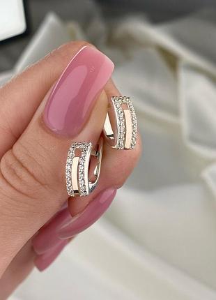 Серебряные серьги с фианитами и золотом 925 375 проба
