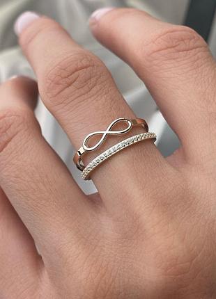 Серебряное женское кольцо безконченость с золотом 925 / 375 проба