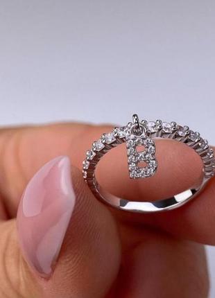 Серебряное кольцо с любой буквой 925 проба с фианитами