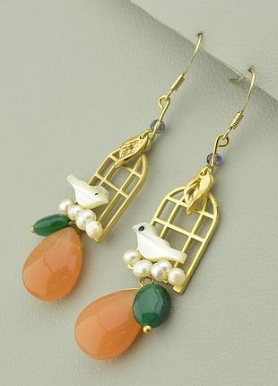 044942 серьги 'hand made' сердолик бижутерный сплав