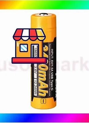 Bs акумулятор 18650 fenix best mix ​​3400mah 3.6v li-ion із type-c зарядкою (чорно-жовтий) bas77/n