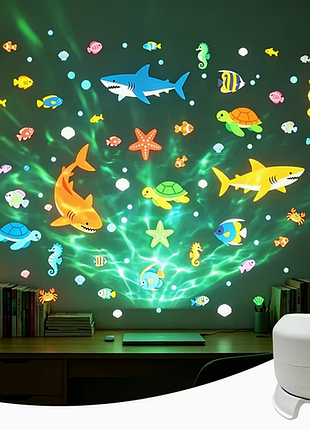 Динамічний usb-проектор idkawpes «підводний світ та акули» led білий