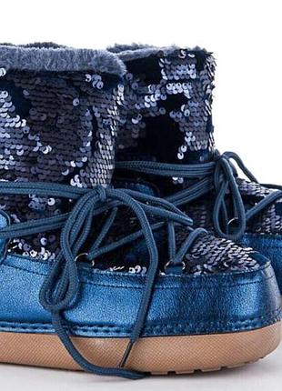 Дутики жіночі moon boot сині з паєтками 38/39
