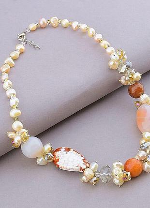 089740 буси сердолик, агат, перли 45 см.