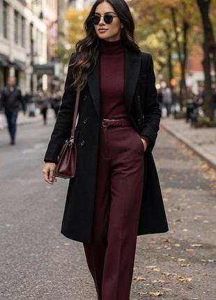 Чорне вовняне двобортне пальто zara