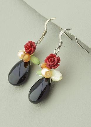 044997 серьги 'hand made' агат бижутерный сплав