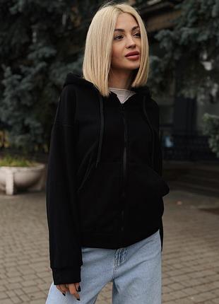 Женская теплая спортивная кофта на молнии зипка флис с капюшоном худи
