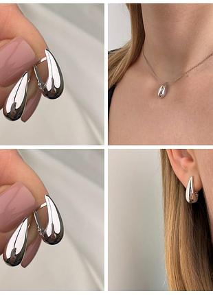 Серебряное колье и серьги капля 925 проба