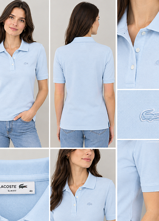 Новое женское поло lacoste slim fit с удлиненным рукавом