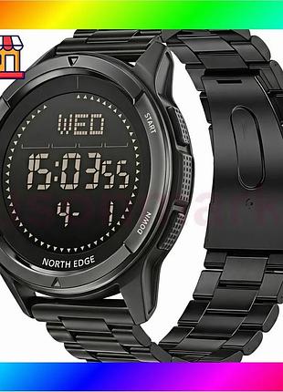 Bs часы мужские водостойкие best mix тактические north edge alps stainless black с компасом (2 ремешка bas77/n